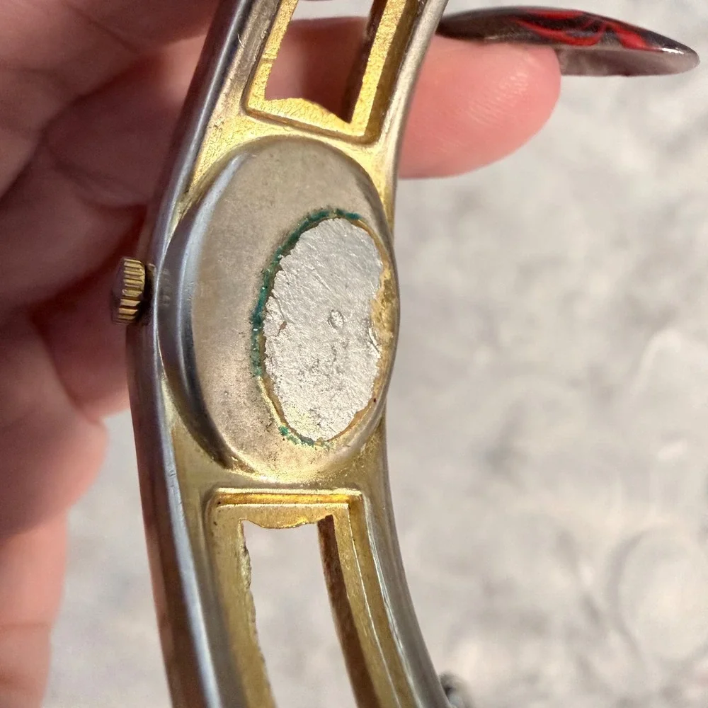 Vintage Geneva De Luxe Bangle Watch Two Tone Cream Japan Movement Untested